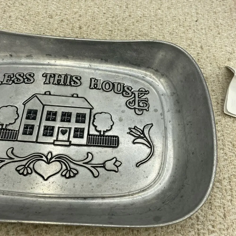 Vintage Metal Dish “BLESS THIS HOUSE” Wilton Armetale USA #601013 Pewter